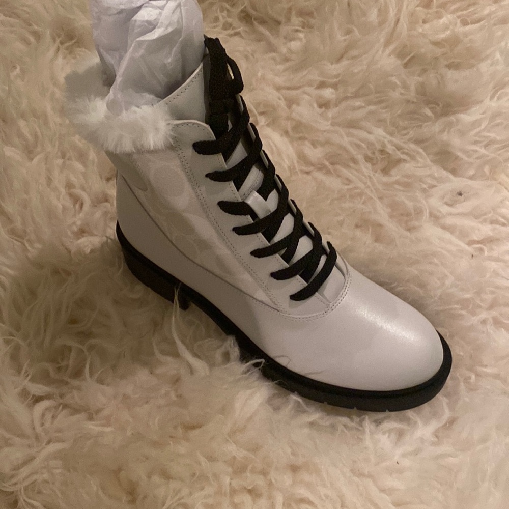 Coach Women’s optic White Layne leather Boots  never worn . New in box